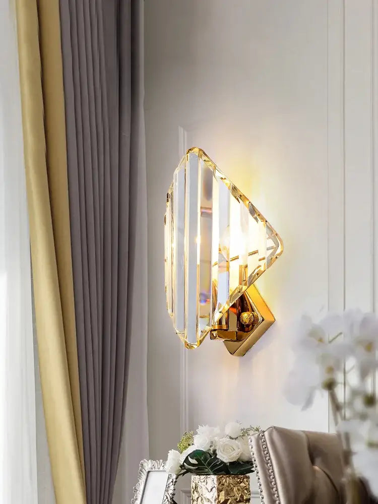 Modern gold diamond crystal wall lamp with faceted design for luxury living room decorbites crystal wall decorbites crystal wall lamp