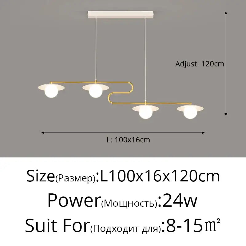 Modern gold dimmable led ceiling chandelier with three white spherical bulbs and curved metal frame for dining room decorbites dimmable led