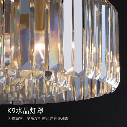 Clear faceted k9 crystal chandelier shade on modern gold dimmable led pendant light by decorbites gold metal for dining room decor