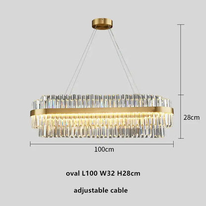 Modern gold dimmable led pendant light with decorbites gold metal frame and clear crystal prisms for dining room decor