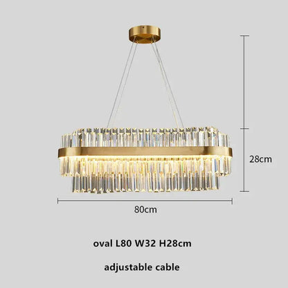 Modern gold dimmable led pendant light with decorbites gold metal frame and clear crystal prism accents for dining room decor