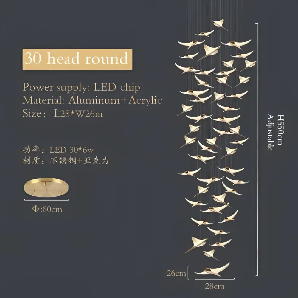 Modern gold dolphin pendant chandelier featuring 30 golden aluminum and acrylic bird lights for hotel lobby decorbites dolphin pendant