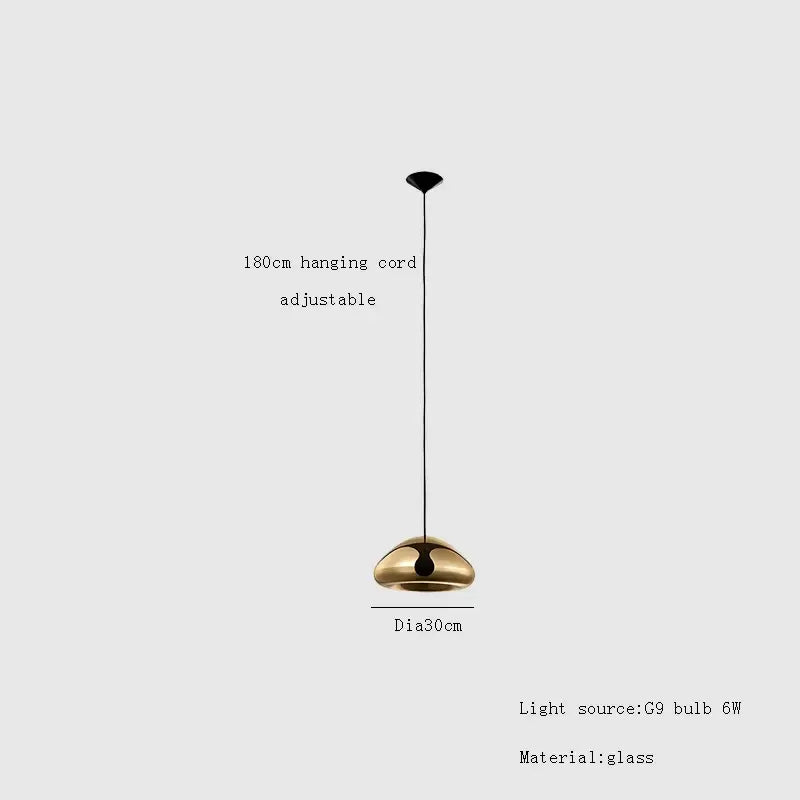 A sleek gold-toned glass dome pendant lamp with adjustable 180cm cord for modern dining room glass gold ceiling decorbites lighting