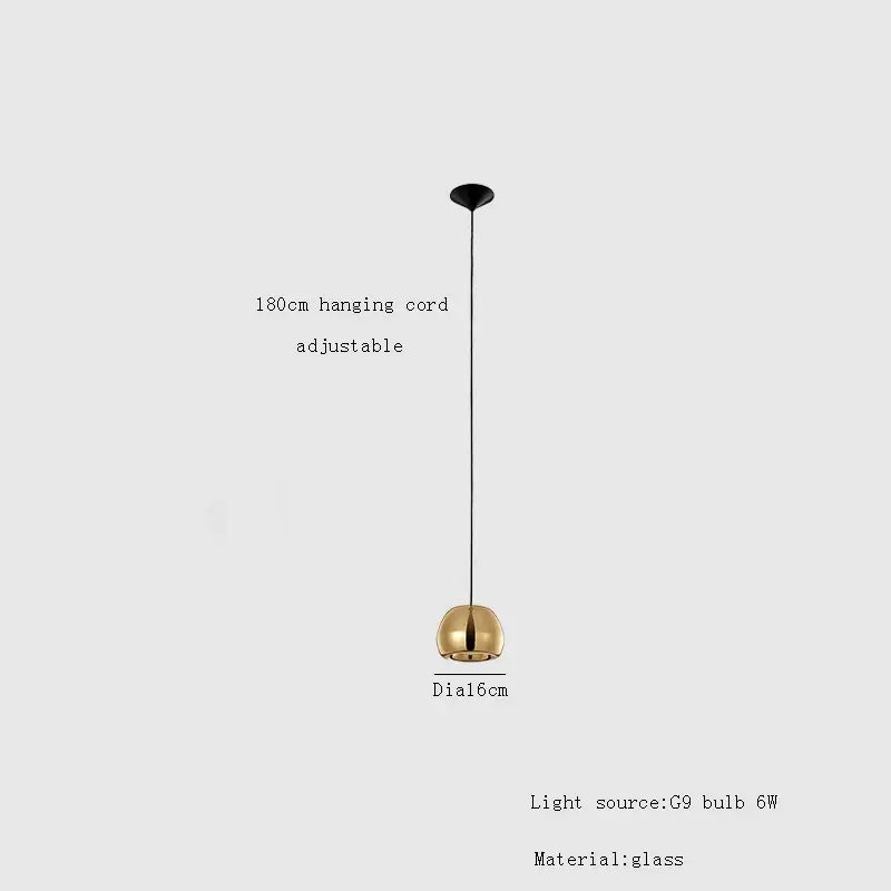 Modern gold dome pendant lamp with glass gold ceiling featuring a spherical design and adjustable 180cm cord decorbites glass gold