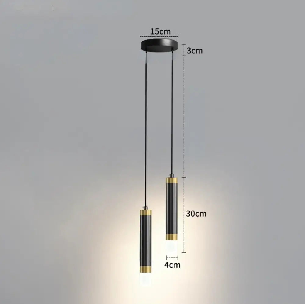 Black and gold double head led pendant lights with cylindrical design for modern bedroom lighting