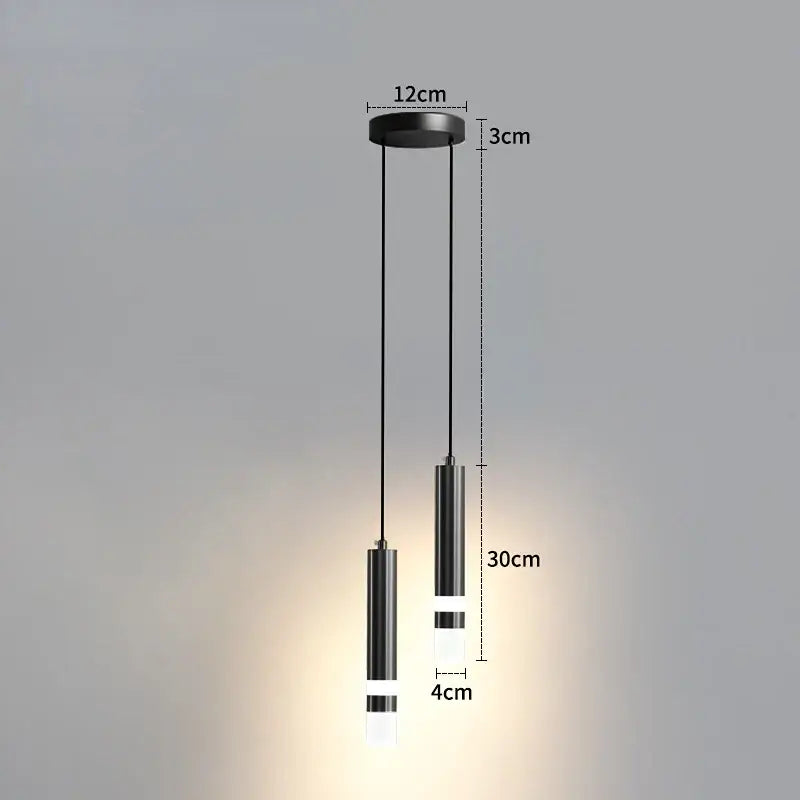 Modern black cylindrical pendant lights with sleek metallic finish and frosted glass accents for bedroom double head led lighting