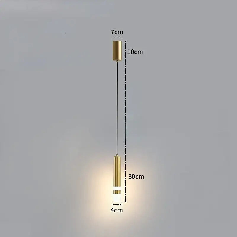 Modern gold double head led pendant lights featuring gold-toned cylindrical heads with frosted glass diffuser for bedroom