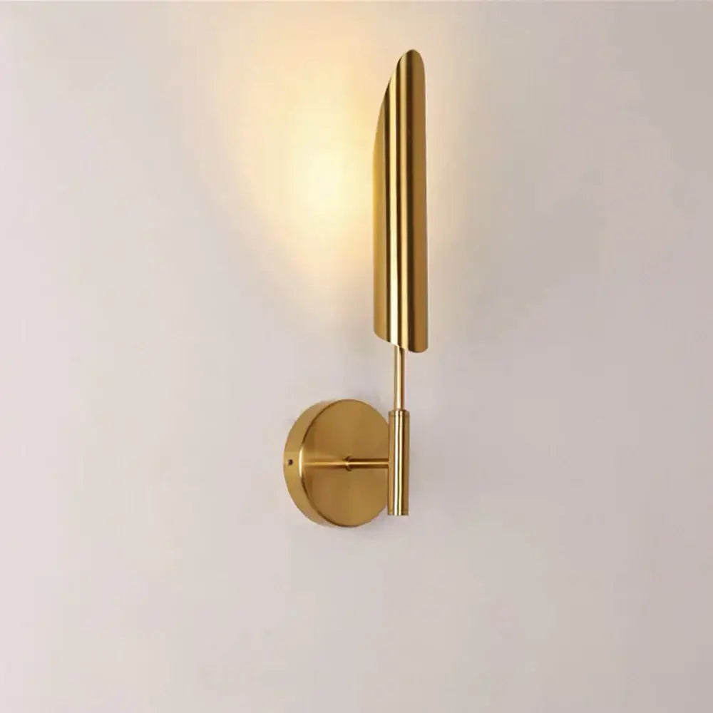 Modern gold double-head wall lights with sleek leaf-shaped design and vertical ridges for living room decorbites wall lights