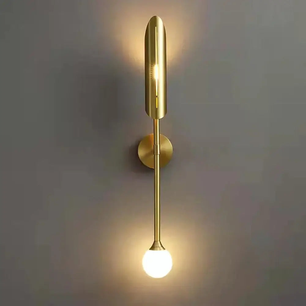 Gold-toned modern decorbites double-head wall lights with sleek cylindrical and spherical design for living room decor