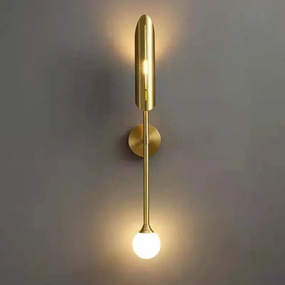 Gold-toned modern decorbites double-head wall lights with sleek cylindrical and spherical design for living room decor