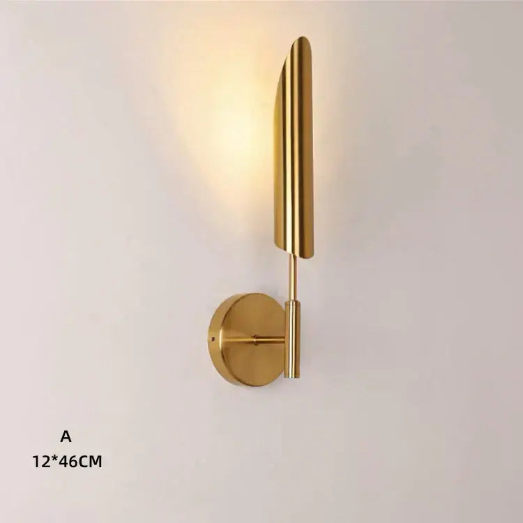 Modern gold double-head wall lights with leaf-shaped lamp heads and circular base for living room decorbites wall lights