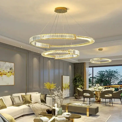 Modern gold double ring decorbites crystal chandelier with clear crystal accents for dining room lighting decorbites crystal chandeliers