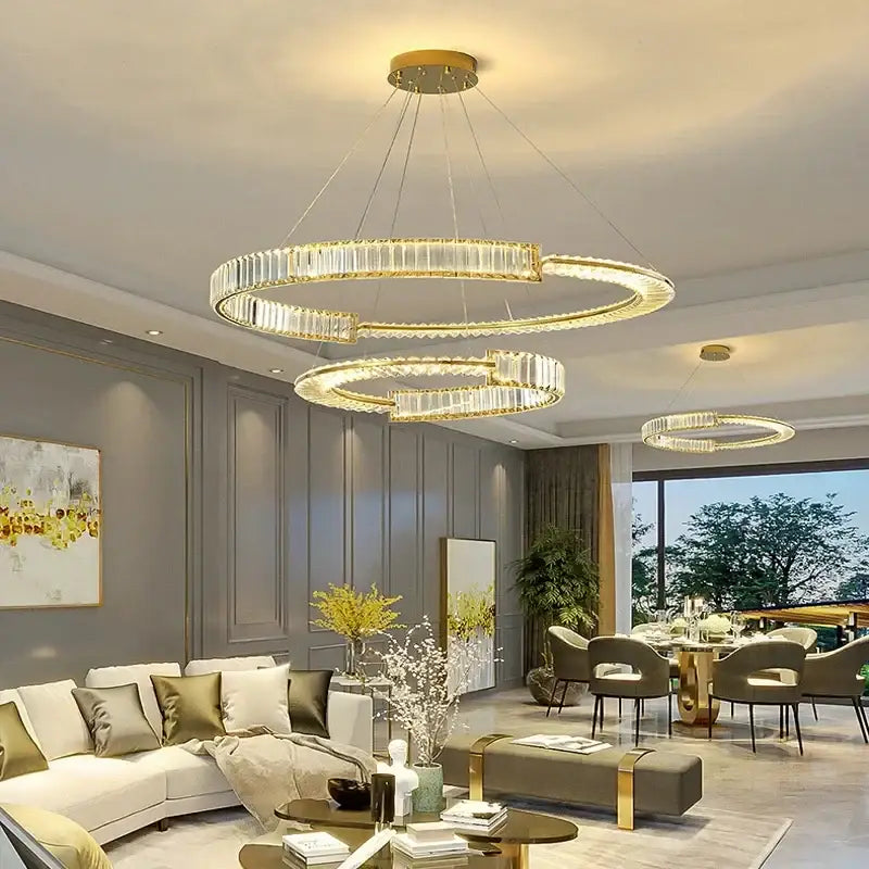 Modern gold double ring decorbites crystal chandelier with clear crystal accents for dining room lighting decorbites crystal chandeliers