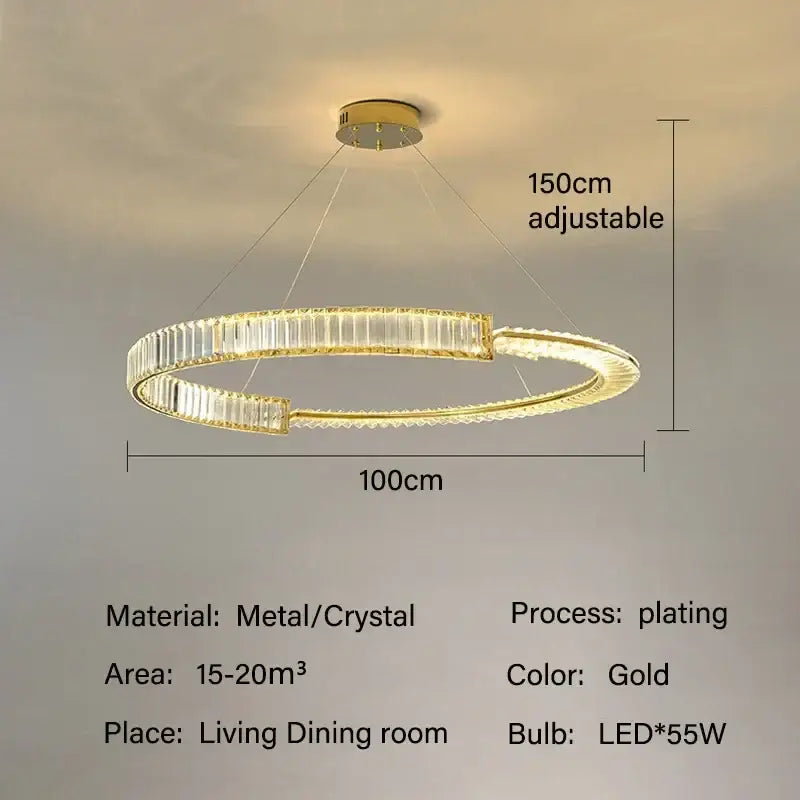 Gold-plated circular decorbites crystal chandelier with led lighting and crystal accents for modern dining rooms