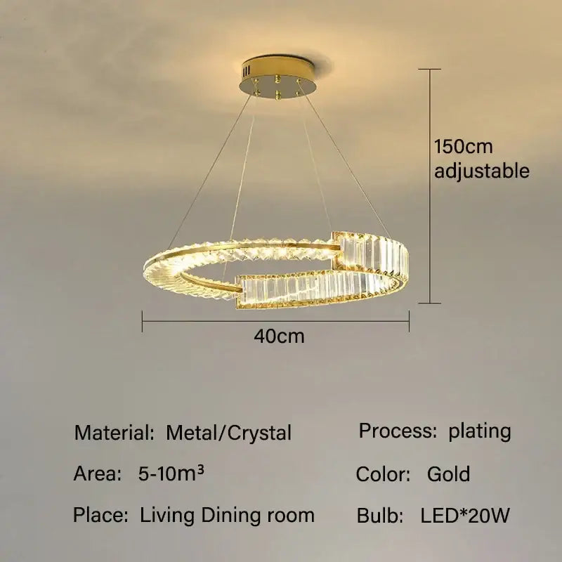 Modern gold double ring decorbites crystal chandelier with gold-plated metal and adjustable height for dining rooms