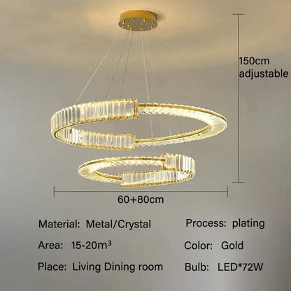 Modern gold double ring decorbites crystal chandelier with adjustable height for dining room lighting