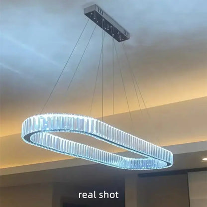Modern gold double ring decorbites crystal led chandelier with chrome finish and bright white light for dining room