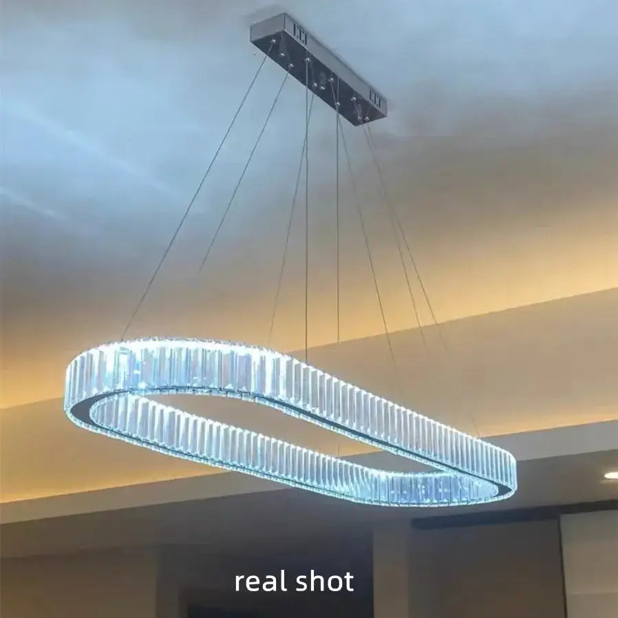 Modern gold double ring decorbites crystal led chandelier with chrome finish and bright white light for dining room