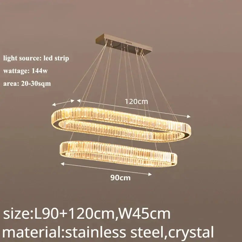Modern gold double ring decorbites crystal led chandelier with stainless steel frame and crystal accents for dining room