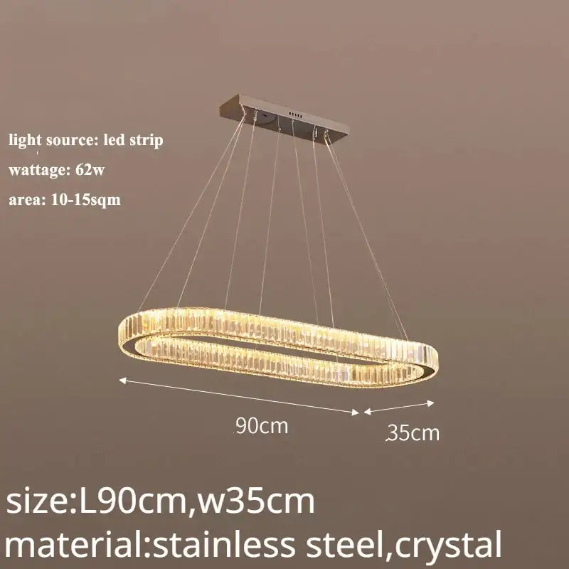 Modern gold double ring decorbites crystal led chandelier with stainless steel frame and LED illumination for dining room