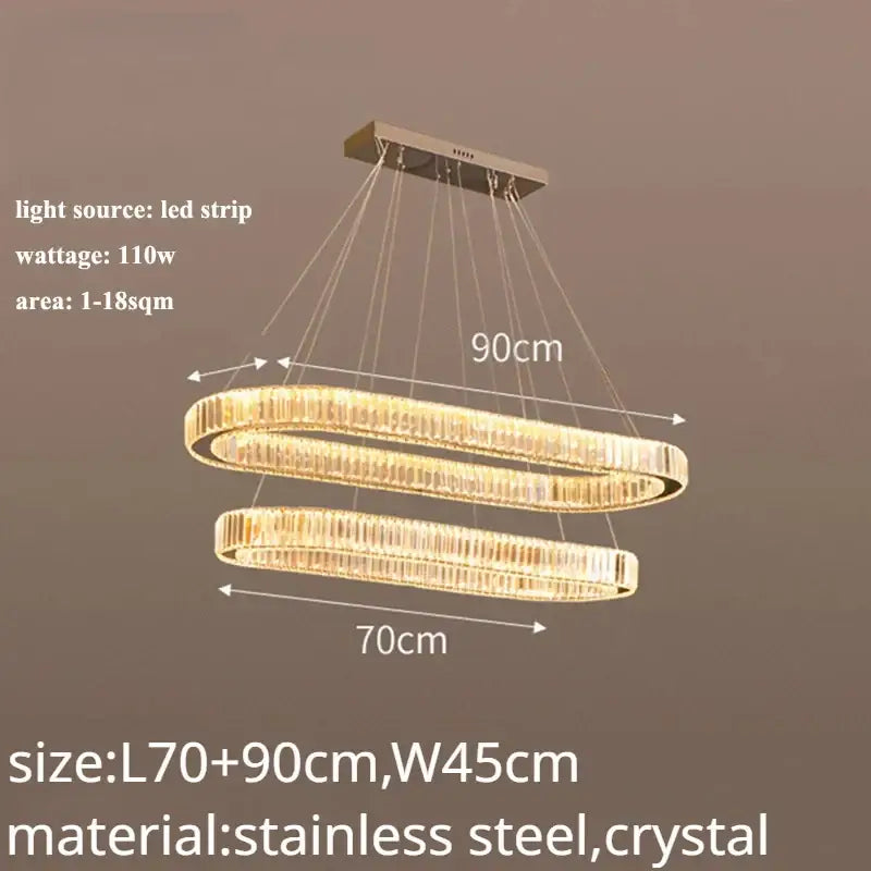 Modern gold double ring decorbites crystal led chandelier with stainless steel frame and crystal accents for dining room