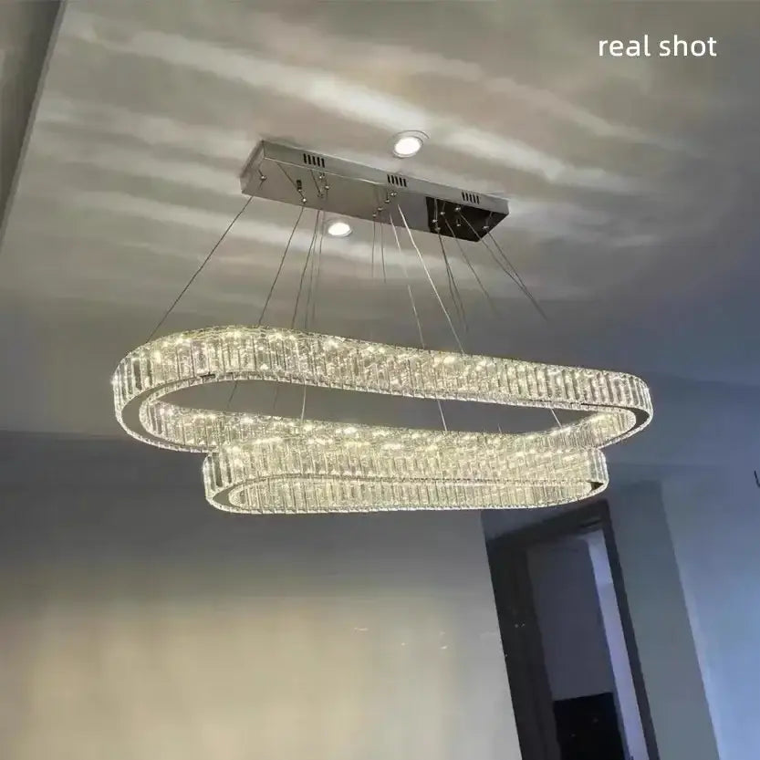 Modern gold double ring decorbites crystal led chandelier with double-loop crystal and chrome finish for dining room