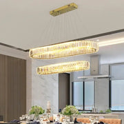 Modern gold double ring decorbites crystal led chandelier with illuminated crystal-encrusted oval rings for dining room
