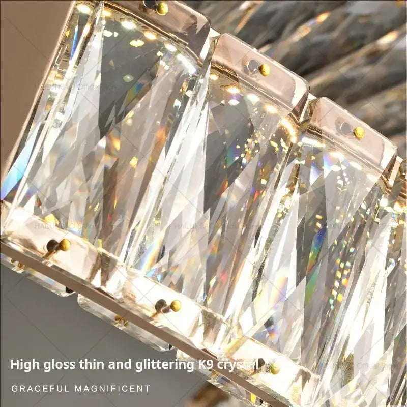 Modern gold double ring luxury crystal chandelier with high gloss glittering k9 crystal prisms for decorbites light luxury
