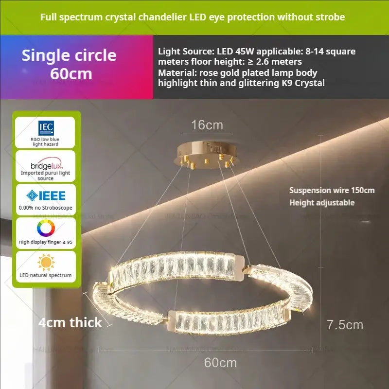 Modern gold double ring luxury crystal chandelier with rose gold plated body and k9 crystal accents for decorbites light luxury