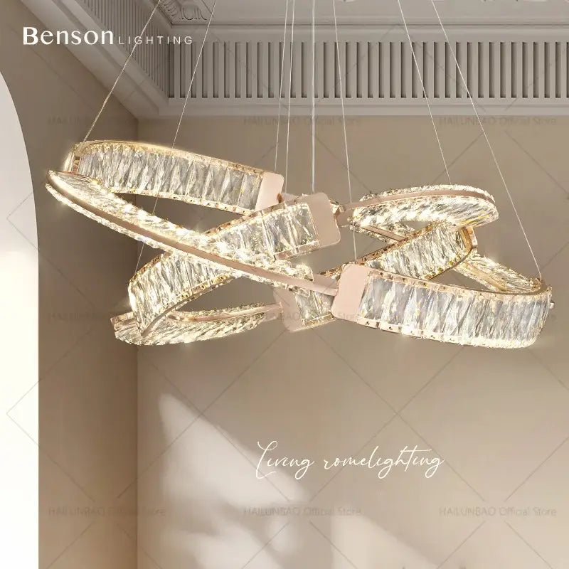 Modern gold double ring luxury crystal chandelier with clear crystal panels for dining room decorbites light luxury