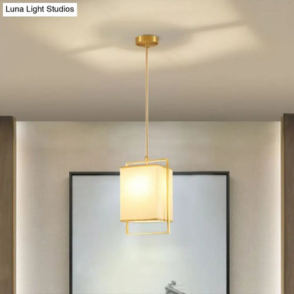 Modern Gold Drop Pendant Light with Rectangular Fabric Shade for Bedroom