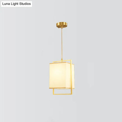 Modern Gold Drop Pendant Light with Rectangular Fabric Shade for Bedroom