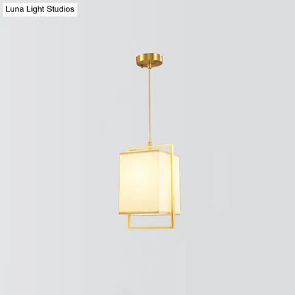 Modern Gold Drop Pendant Light with Rectangular Fabric Shade for Bedroom