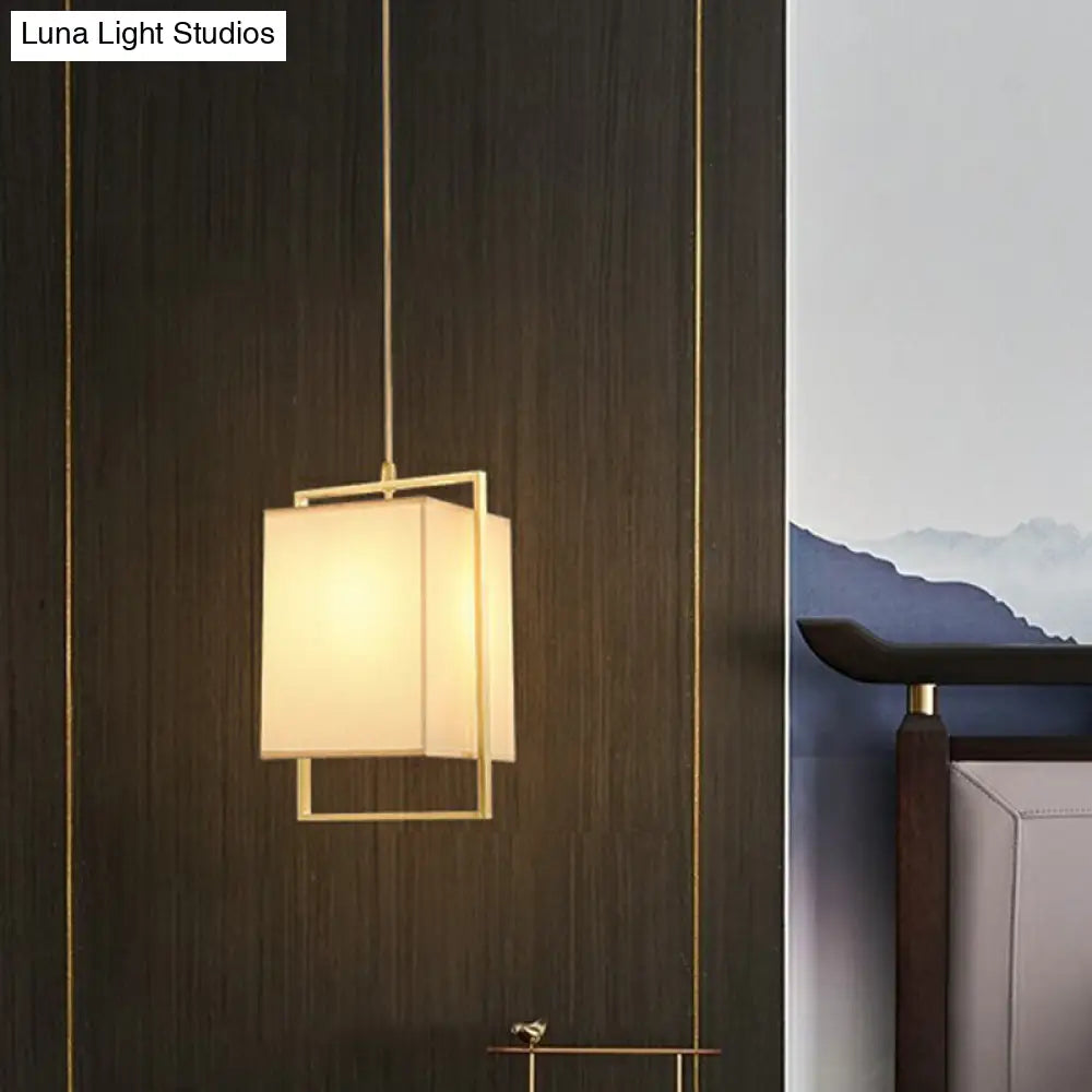 Modern Gold Drop Pendant Light with Rectangular Fabric Shade for Bedroom