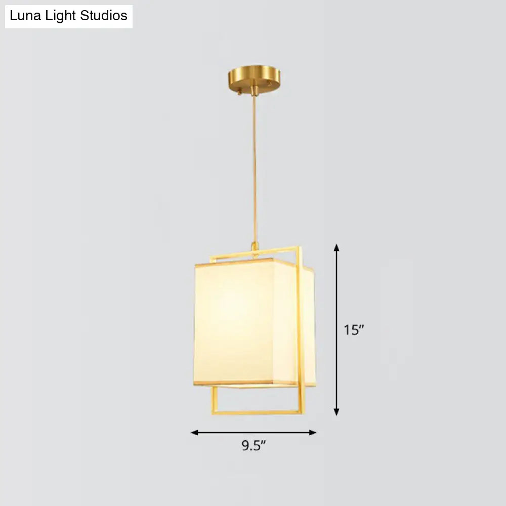 Modern Gold Drop Pendant Light with Rectangular Fabric Shade for Bedroom