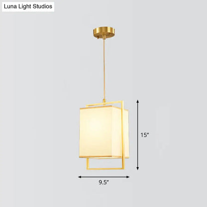 Modern Gold Drop Pendant Light with Rectangular Fabric Shade for Bedroom