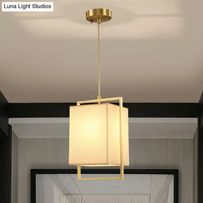 Modern Gold Drop Pendant Light with Rectangular Fabric Shade for Bedroom