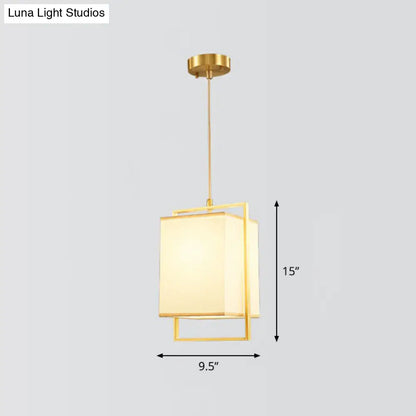 Modern Gold Drop Pendant Light with Rectangular Fabric Shade for Bedroom