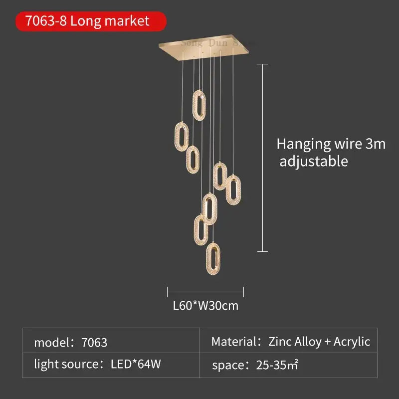 Modern gold duplex crystal chandelier with zinc alloy and acrylic oval pendant featuring led lighting for villa living room