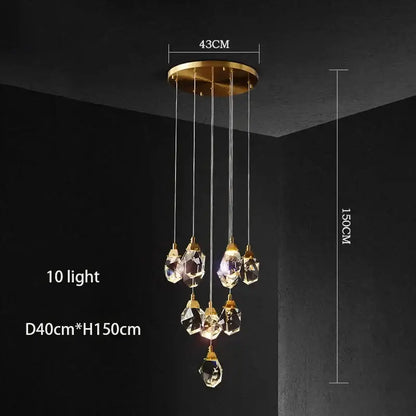 Modern gold elegant crystal chandelier with ten clear faceted crystals and circular ceiling mount by decorbites elegant crystal