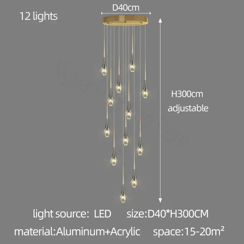 Modern gold elegant crystal chandelier by decorbites featuring 12 warm led lights with acrylic teardrop decorbites elegant crystal