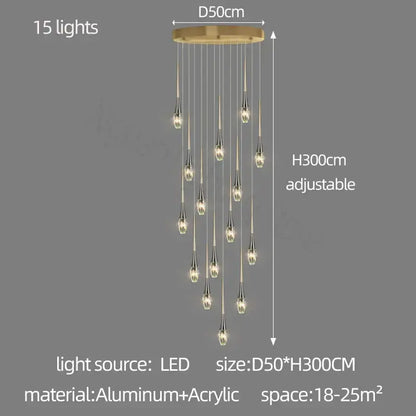 Modern gold elegant crystal chandelier with 15 teardrop acrylic lights by decorbites elegant crystal for living room decor