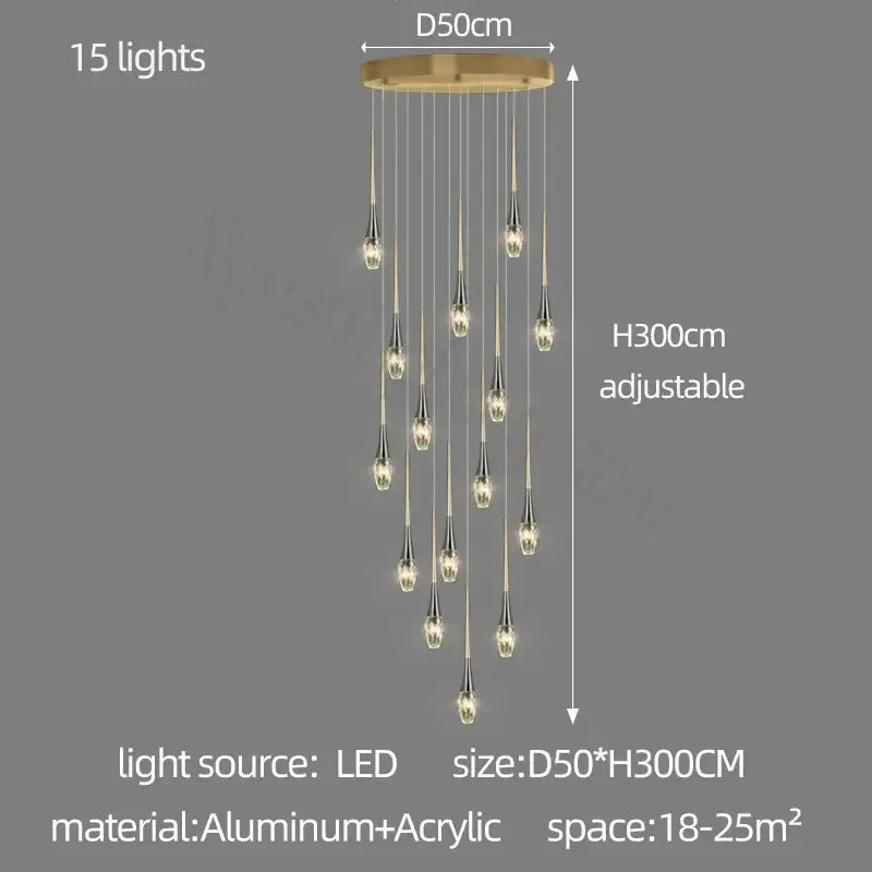 Modern gold elegant crystal chandelier with 15 teardrop acrylic lights by decorbites elegant crystal for living room decor