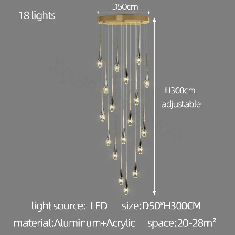 Modern gold elegant crystal chandelier with 18 LED teardrop lights on circular aluminum base by decorbites elegant crystal