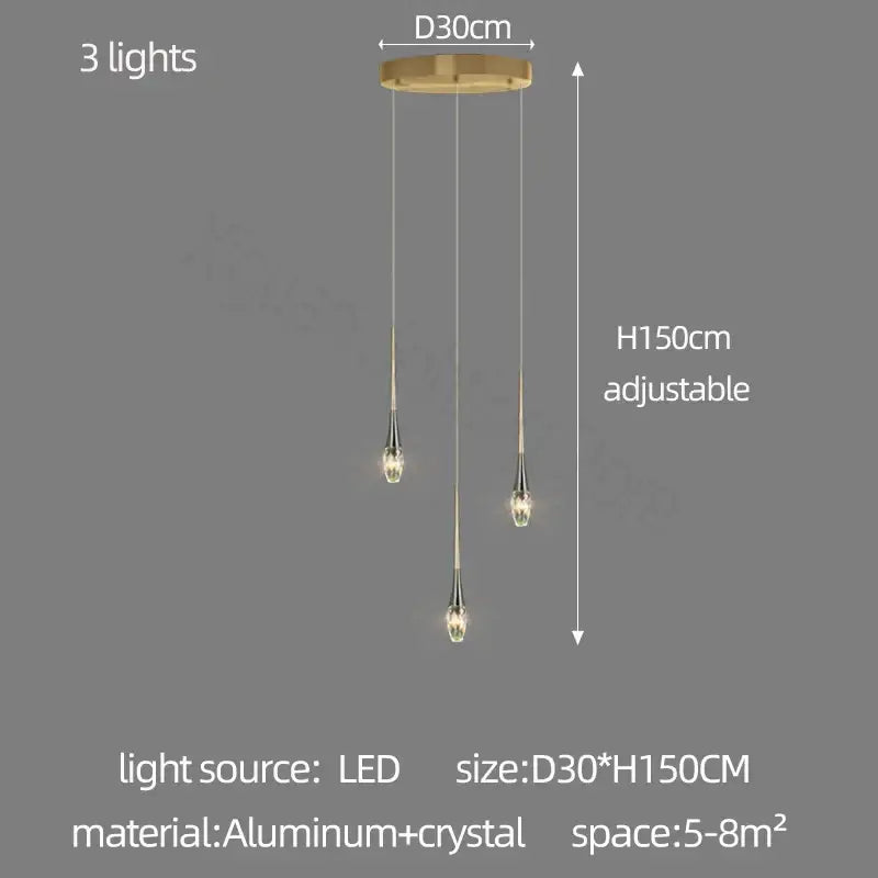 Modern gold elegant crystal chandelier with three slender crystal-encrusted teardrop bulbs from decorbites elegant crystal