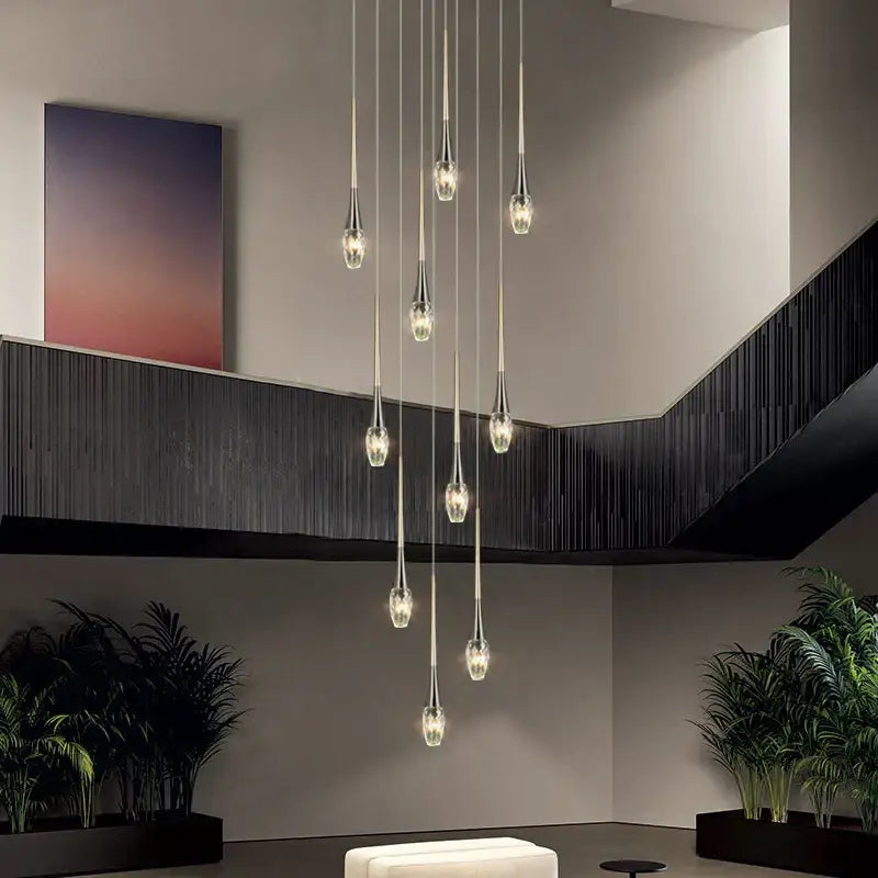 Modern gold elegant crystal chandelier with slender metallic stems and faceted glass shades for living room decorbites elegant crystal