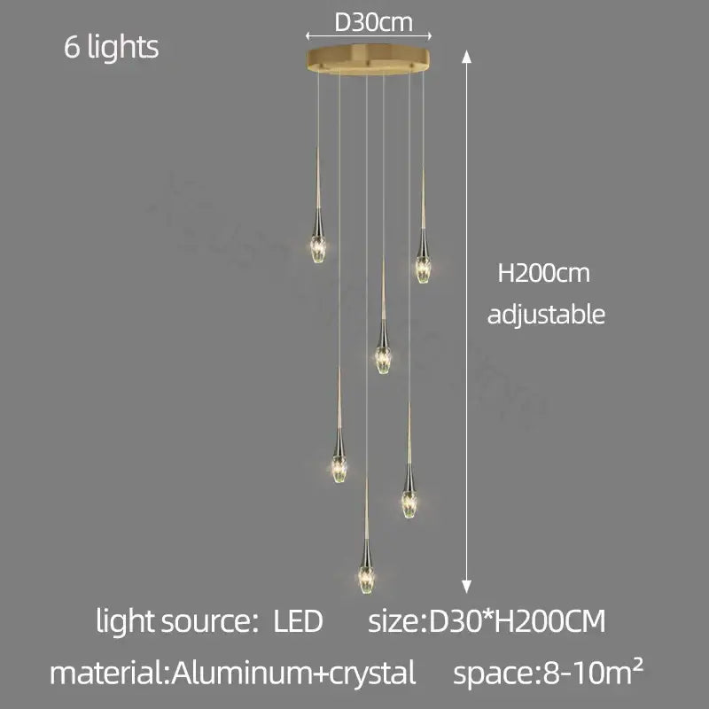 Modern gold elegant crystal chandelier with six teardrop lights and aluminum base for decorbites elegant crystal decor