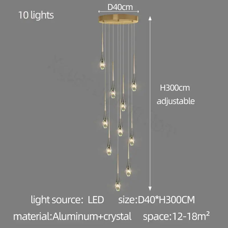 Modern gold elegant crystal chandelier with ten dangling teardrop lights on circular aluminum base for living room decorbites elegant crystal