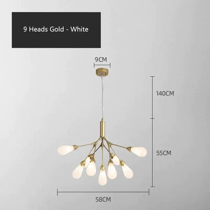 Modern gold decorbites elegant firefly chandelier with nine white glass shades in a branching design for dining room decor