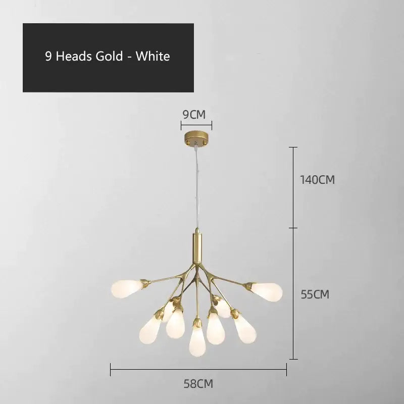 Modern gold decorbites elegant firefly chandelier with nine white glass shades in a branching design for dining room decor